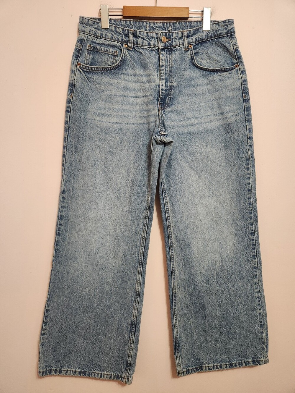 ZARA 90s Acid Wash High Rise Baggy Wide Leg Denim Jeans Grunge Streetwear Y2K